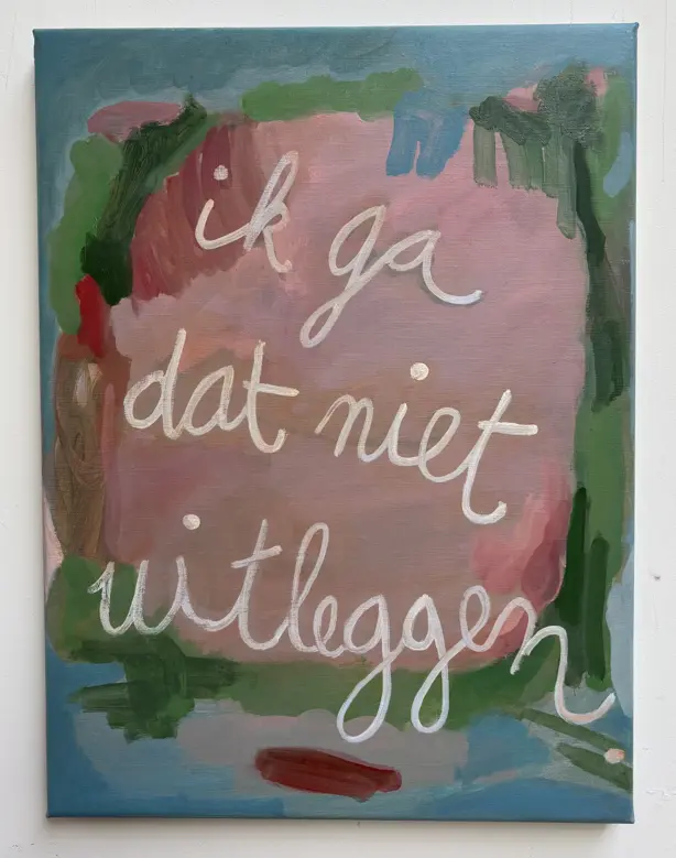 'Ik ga dat niet uitleggen' 30x40 cm. Verkocht.