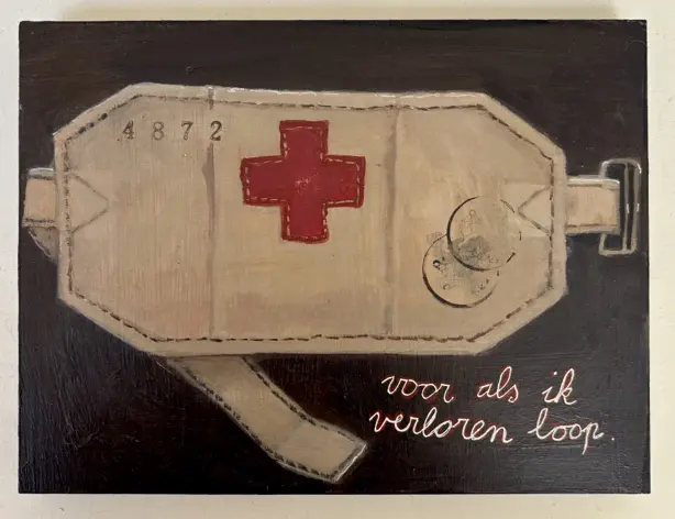 Voor als ik verloren loop. 10X15 cm.  Houten plankje. Verkocht.