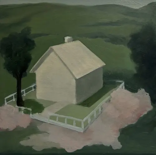 'Weldra gelukkig' houten plankje 20 x 20 cm. Verkocht.